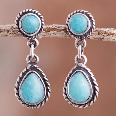 Amazonite dangle earrings, 'Sky Forms' - Circular and Teardrop Amazonite Dangle Earrings from Peru