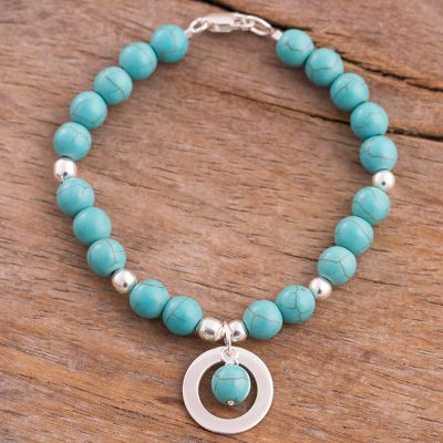Reconstituted turquoise beaded bracelet, Beautiful Planets