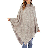 Alpaca blend hooded poncho, 'Adventurous Style in Taupe'