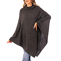Alpaca blend hooded poncho, Adventurous Style in Slate