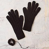 100% alpaca gloves, Winter Delight in Black