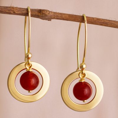 Gold plated carnelian dangle earrings, Beautiful Planets