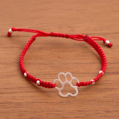 Sterling silver pendant bracelet, Doggy Print in Red