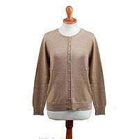 Cotton blend cardigan, 'Simple Style in Taupe' - Cotton Blend Cardigan in Taupe from Peru
