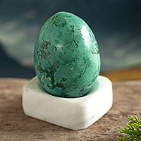 Chrysocolla gemstone figurine, 'Calming Ovus' - Egg-Shaped Chrysocolla Gemstone Figurine from Peru