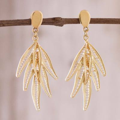 Gold plated sterling silver filigree dangle earrings, 'Autumn Glam' - Gold Plated Sterling Silver Filigree Earrings from Peru