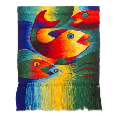 Alpaca blend tapestry, 'Magic of the Ocean' - Handwoven Fish-Themed Alpaca Blend Tapestry from Peru