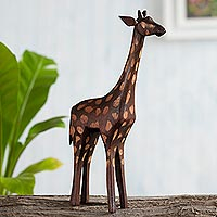 Wood sculpture, 'Charming Giraffe' - Hand-Carved Cedar Wood Giraffe Sculpture from Peru