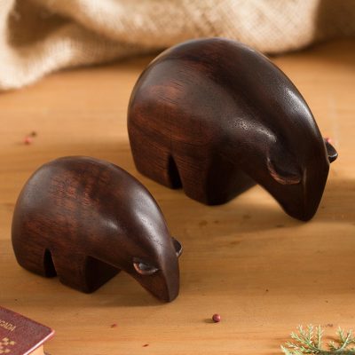 Wood figurines, Mother Polar Bear (pair)