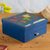 Reverse-painted glass and wood jewelry box, 'Worldly Goods' - Blue Wood and Reverse-Painted Glass World Map Jewelry Box thumbail