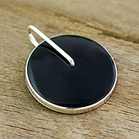 Obsidian pendant, 'Midnight Marvel' - Obsidian Circle and Sterling Silver Pendant from Peru