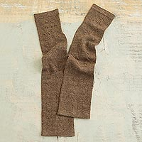 100% baby alpaca fingerless mitts, 'Luscious Twist in Chestnut' - Chestnut Brown 100% Baby Alpaca Cable Knit Fingerless Mitts