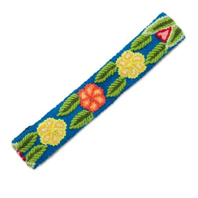 Wool headband, 'Azure Garden' - Floral Pattern Wool Headband from Peru