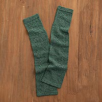 100% baby alpaca fingerless mitts, 'Luscious Twist in Green' - 100% Baby Alpaca Loden Green Knit Fingerless Mitts From Peru