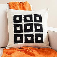 Wool cushion cover, 'Chic Windows' - Handwoven Square Pattern Wool Cushion Cover from Peru