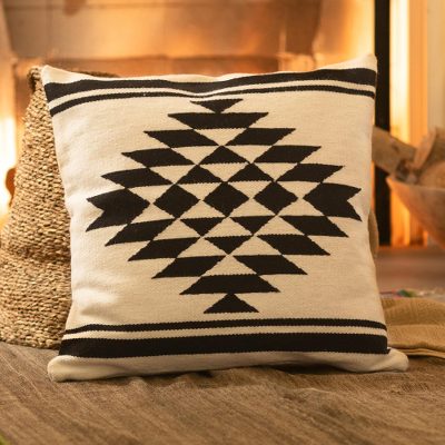 Wool cushion cover, 'Symmetric Diamond' - Diamond Pattern Wool Cushion Cover from Peru