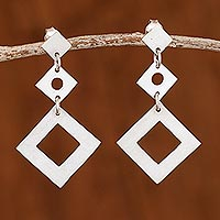 Sterling silver dangle earrings, 'Geometric Cascade' - Sterling Silver Diamond Shape Trio Dangle Earrings