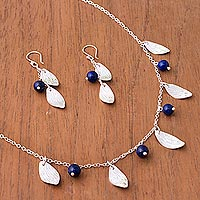 Modern Leaf Lapis Lazuli Jewelry Set from Peru,'Leafy Glam'