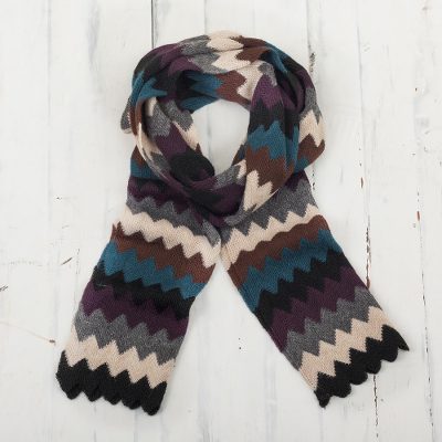 Alpaca blend scarf, 'Bold Zigzags' - Zigzag Pattern Alpaca Blend Wrap Scarf from Peru