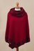 Alpaca blend poncho, 'Sublime Surround' - Crimson Red and Black Alpaca Blend Knit Cowl Neck Poncho thumbail