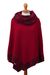 Alpaca blend poncho, 'Sublime Surround' - Crimson Red and Black Alpaca Blend Knit Cowl Neck Poncho (image 2a) thumbail