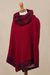 Alpaca blend poncho, 'Sublime Surround' - Crimson Red and Black Alpaca Blend Knit Cowl Neck Poncho (image 2b) thumbail