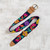 Leather accented wool and cotton belt, 'Flowery Denim' - Leather Accented Wool and Cotton Belt from Peru thumbail