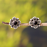 Obsidian stud earrings, 'Divine Sweetness' - Artisan Crafted Obsidian Stud Earrings from Peru
