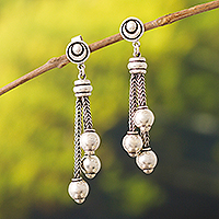 Silver dangle earrings, 'Three Little Baubles' - Silver Bauble Dangle Earrings Crafted in Peru