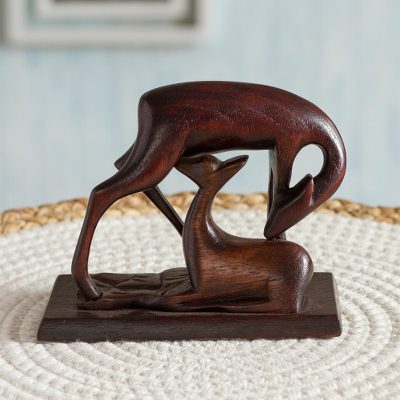 Wood sculpture, Deer and Fawn