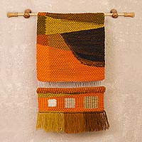 Wool tapestry, 'Mountain Abstraction' - Handwoven Earth-Tone Abstract Wool Tapestry from Peru