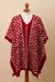 Reversible alpaca blend poncho, 'Lovely Composition in Crimson' - Reversible Geometric Alpaca Blend Poncho in Crimson thumbail