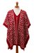 Reversible alpaca blend poncho, 'Lovely Composition in Crimson' - Reversible Geometric Alpaca Blend Poncho in Crimson (image 2a) thumbail