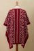 Reversible alpaca blend poncho, 'Lovely Composition in Crimson' - Reversible Geometric Alpaca Blend Poncho in Crimson (image 2b) thumbail