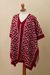 Reversible alpaca blend poncho, 'Lovely Composition in Crimson' - Reversible Geometric Alpaca Blend Poncho in Crimson (image 2d) thumbail
