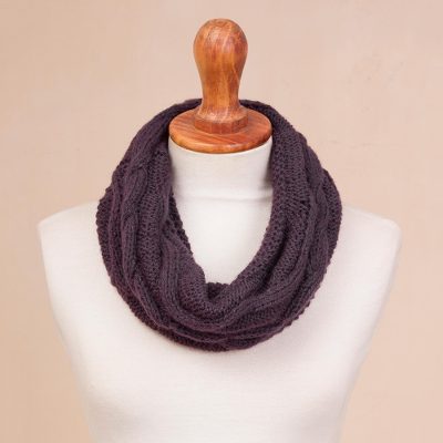 Alpaca blend neck warmer, Aubergine Waves