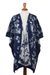 Reversible alpaca blend ruana, 'Leaves of Autumn in Cadet Blue' - Reversible Cadet Blue and Oyster Leafy Alpaca Blend Ruana (image 2a) thumbail