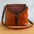 Wool-accented leather shoulder bag, 'Solari' - Hand Crafted Orange Leather Shoulder Bag with Wool Accent (image 2) thumbail