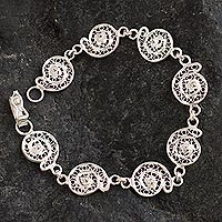 Silver filigree link bracelet, 'Frothy Ocean Waves' - Artisan Handcrafted Fine Silver Spiral Filigree Bracelet
