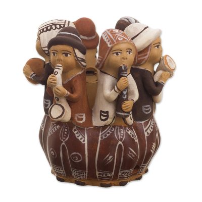 Ceramic candleholder, 'Music of the Andes' - Handmade Ceramic Candleholder with Music Theme