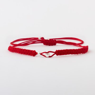 Sterling silver macrame unity bracelet, 'Red in Unity' - Aurora Red Macrame Unity Bracelet with Sterling Silver