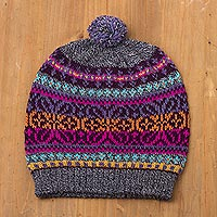 Multicolored 100% Alpaca Knit Hat,'Inca Melange'