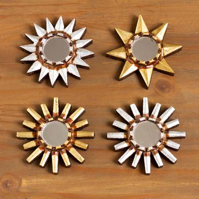 Mirrored wood wall accents, Ancient Stars (set of 4)