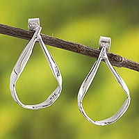 Sterling silver drop earrings, 'Sleek Stirrups' - Artisan Crafted Sterling Silver Drop Earrings