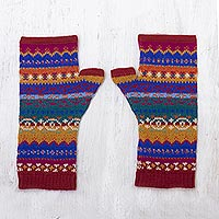 100% alpaca fingerless mitts, 'Sierra Rainbow' - Fingerless Mitts Knit from Multicolored Alpaca Wool