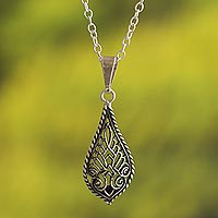 Silver pendant necklace, 'Cathedral Window' - Oxidized 950 Silver Pendant Necklace