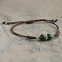 Agate pendant necklace, 'Vibrant' - Cord Bracelet with Green Agate and 950 Silver