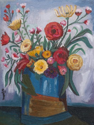 'Flowers at Home' - Petite Acrylic Painting of Vase of Flowers