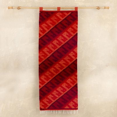 Wool tapestry, 'Inca Frets' - Hand Woven Red Wool Tapestry