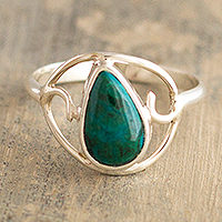 Chrysocolla cocktail ring, 'Universal Truth' - Sterling Silver and Chrysocolla Ring